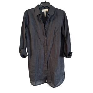 Crown Linen Designs 100% Linen Back Tunic Dress Button Up Long sleeve Medium